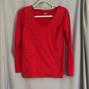 LOFT Red Long Sleeve Top, Size XS